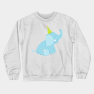 Birthday Elephant, Party Elephant, Blue Elephant Crewneck Sweatshirt